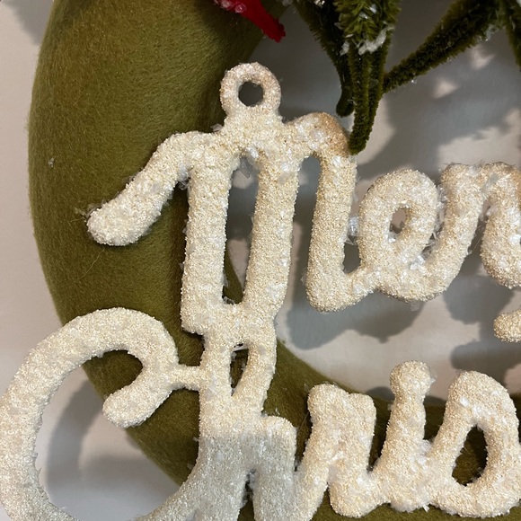 NWT Bethany Lowe Chenille Poinsettia "Merry Christmas" Wreath - Picture 4 of 6